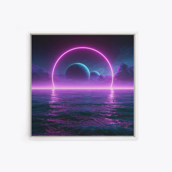 Alien Ocean with Two Moons Framed Canvas Print, Scifi Art, Boho Decor, Living Room Decor, Fine Art, Orbit, Wall Decor, SCI-1x1-37
