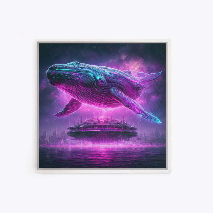Cosmic Whale Swimming Through Deep Space Framed Canvas Print, Scifi Art, Art Print, Living Room Decor, Fine Art, Orbit, SCI-1x1-40
