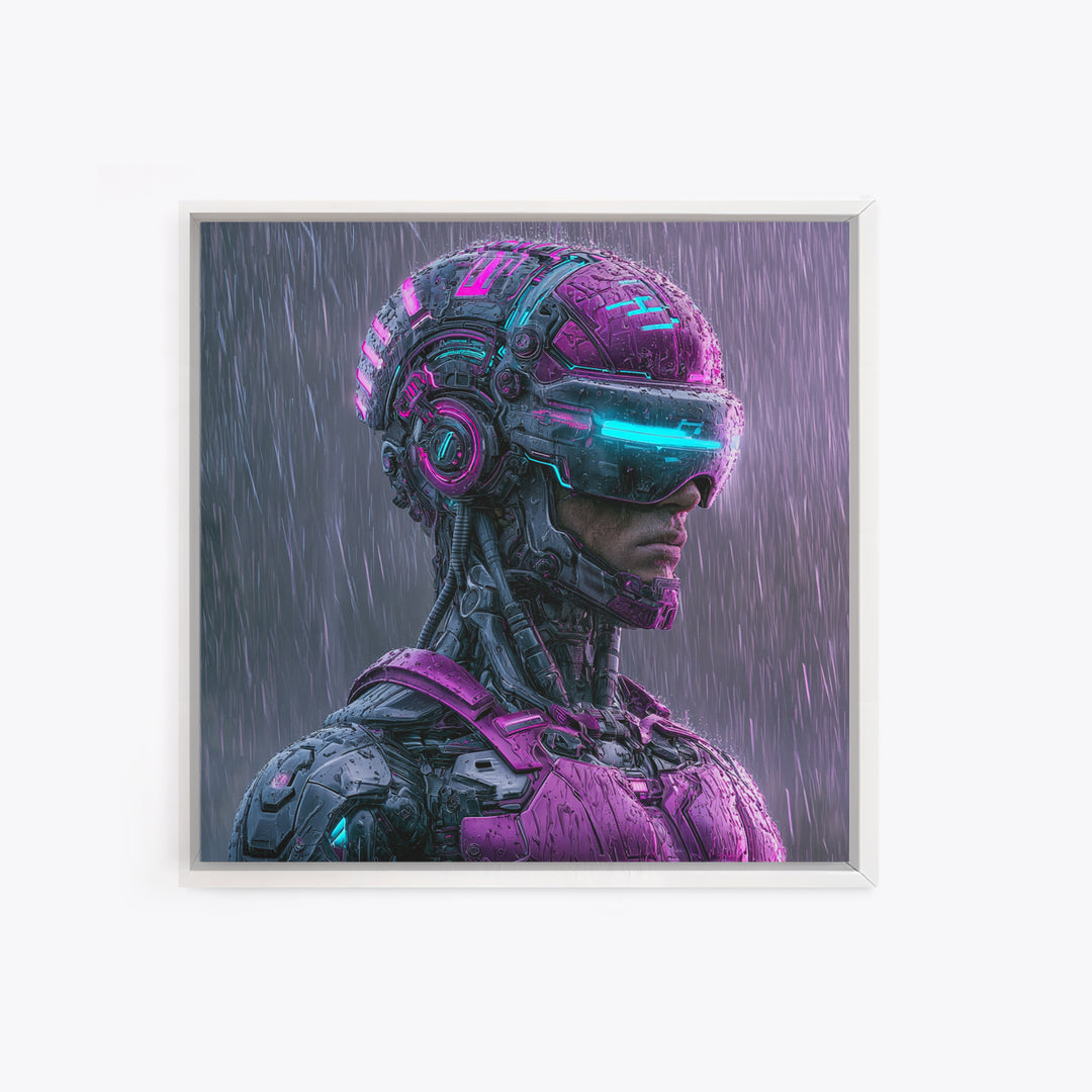 Cyborg Portrait with Reflective Visor Canvas Print, Scifi Art, Statement Artwork, Living Room Decor, Fine Art, Orbit, SCI-1x1-9