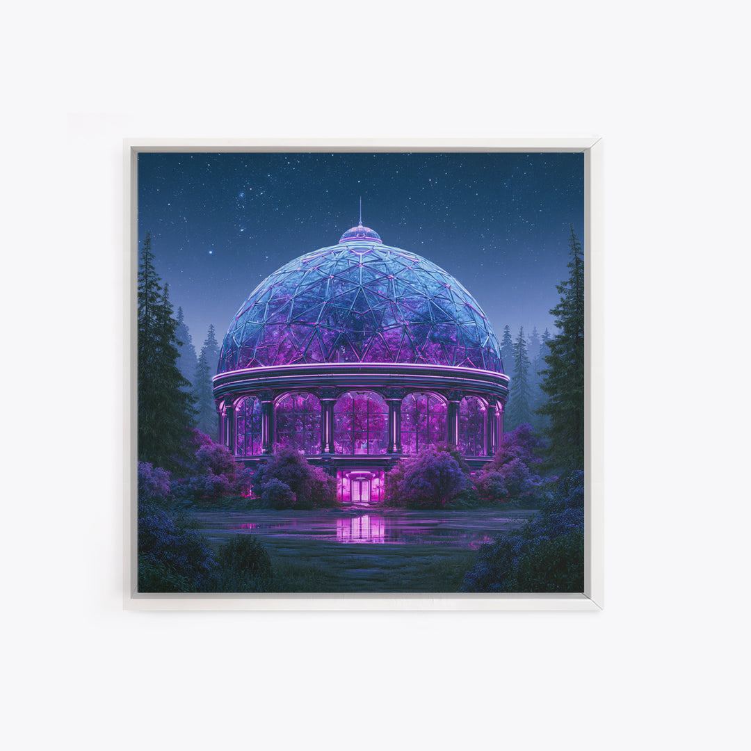 Futuristic Botanical Dome Framed Canvas Print, Scifi Art, Posters, Living Room Decor, Fine Art, Orbit, Pop Art, Mid Century Art, SCI-1x1-96