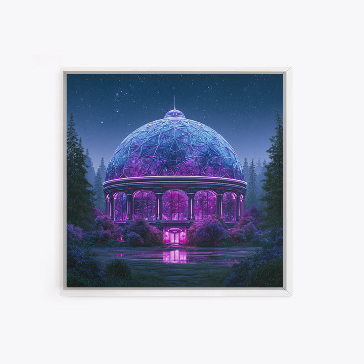 Futuristic Botanical Dome Framed Canvas Print, Scifi Art, Posters, Living Room Decor, Fine Art, Orbit, Pop Art, Mid Century Art, SCI-1x1-96