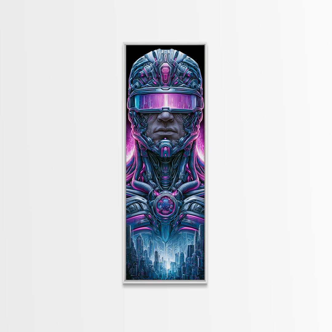 Cyborg Portrait with Reflective Visor Canvas Print, Scifi Art, Luxury Decor, Living Room Decor, Fine Art, Orbit, Digital Art, SCI-1x3-21