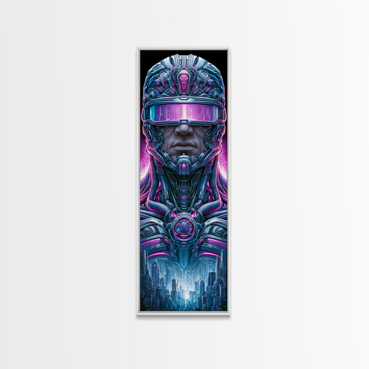 Cyborg Portrait with Reflective Visor Canvas Print, Scifi Art, Luxury Decor, Living Room Decor, Fine Art, Orbit, Digital Art, SCI-1x3-21