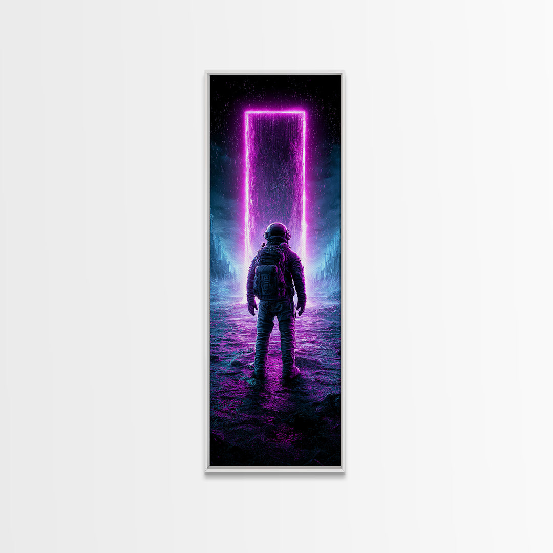 Astronaut Standing Before a Glowing Monolith Canvas Print, Scifi Art, Gallery Decor, Living Room Decor, Fine Art, Orbit, SCI-1x3-38
