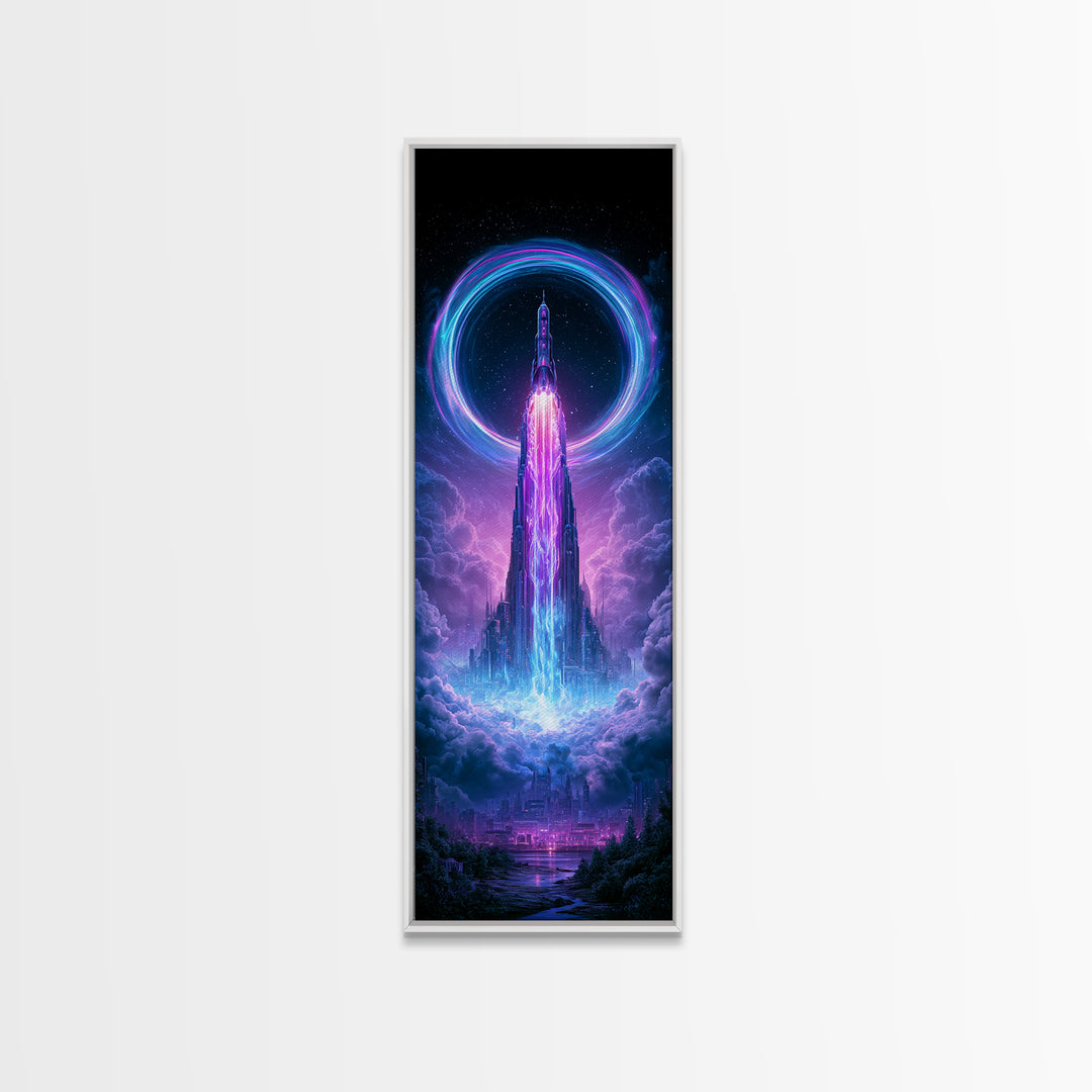 Retro Rocket Launching Through Cloud Rings Canvas Print, Scifi Art, Pop Art, Living Room Decor, Fine Art, Orbit, Gallery Decor, SCI-1x3-43