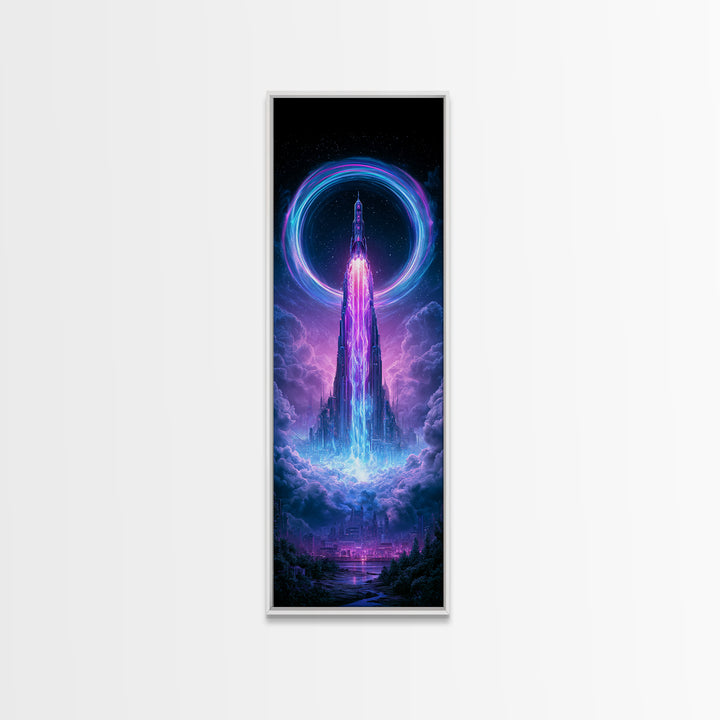 Retro Rocket Launching Through Cloud Rings Canvas Print, Scifi Art, Pop Art, Living Room Decor, Fine Art, Orbit, Gallery Decor, SCI-1x3-43