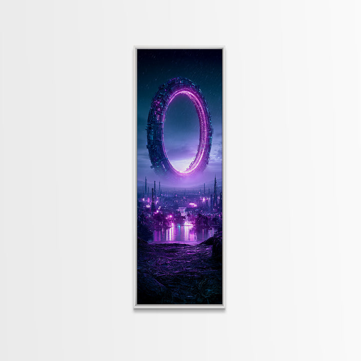 Giant Ring World Seen from a Valley Canvas Print, Scifi Art, Digital Art, Living Room Decor, Oil Painting, Orbit, SCI-1x3-44