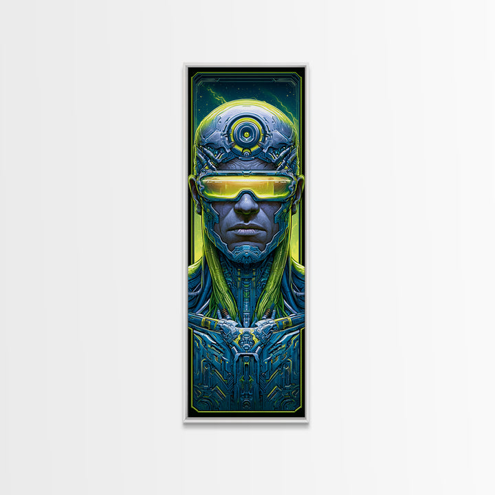 Cyborg Portrait with Reflective Visor Framed Canvas Print, Scifi Art, Wall Art, Living Room Decor, Oil Painting, Orbit, SCI-1x3-45
