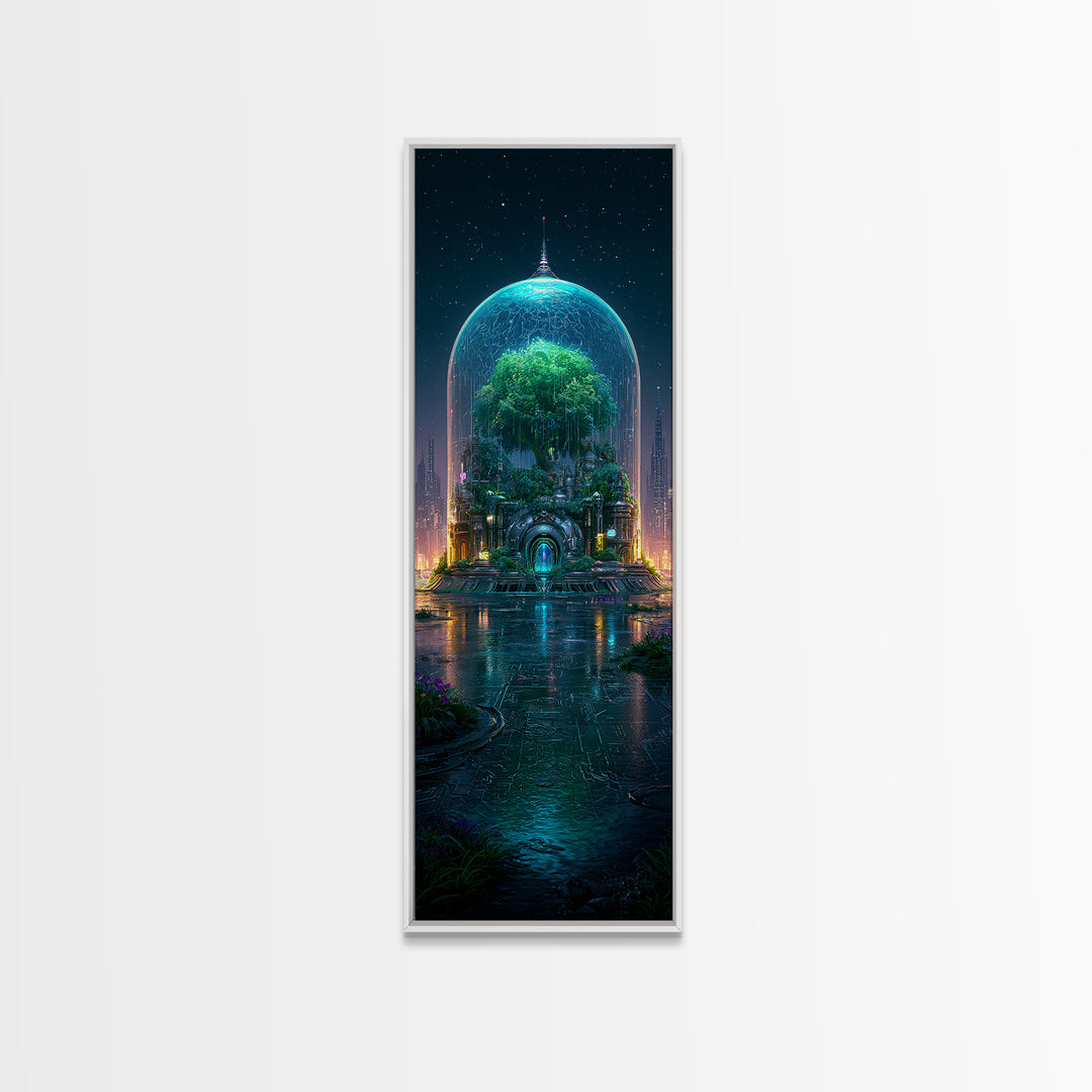 Futuristic Botanical Dome Canvas Print, Scifi Art, Ai Art, Living Room Decor, Fine Art, Orbit, Star Wars Art, Space Art, SCI-1x3-60