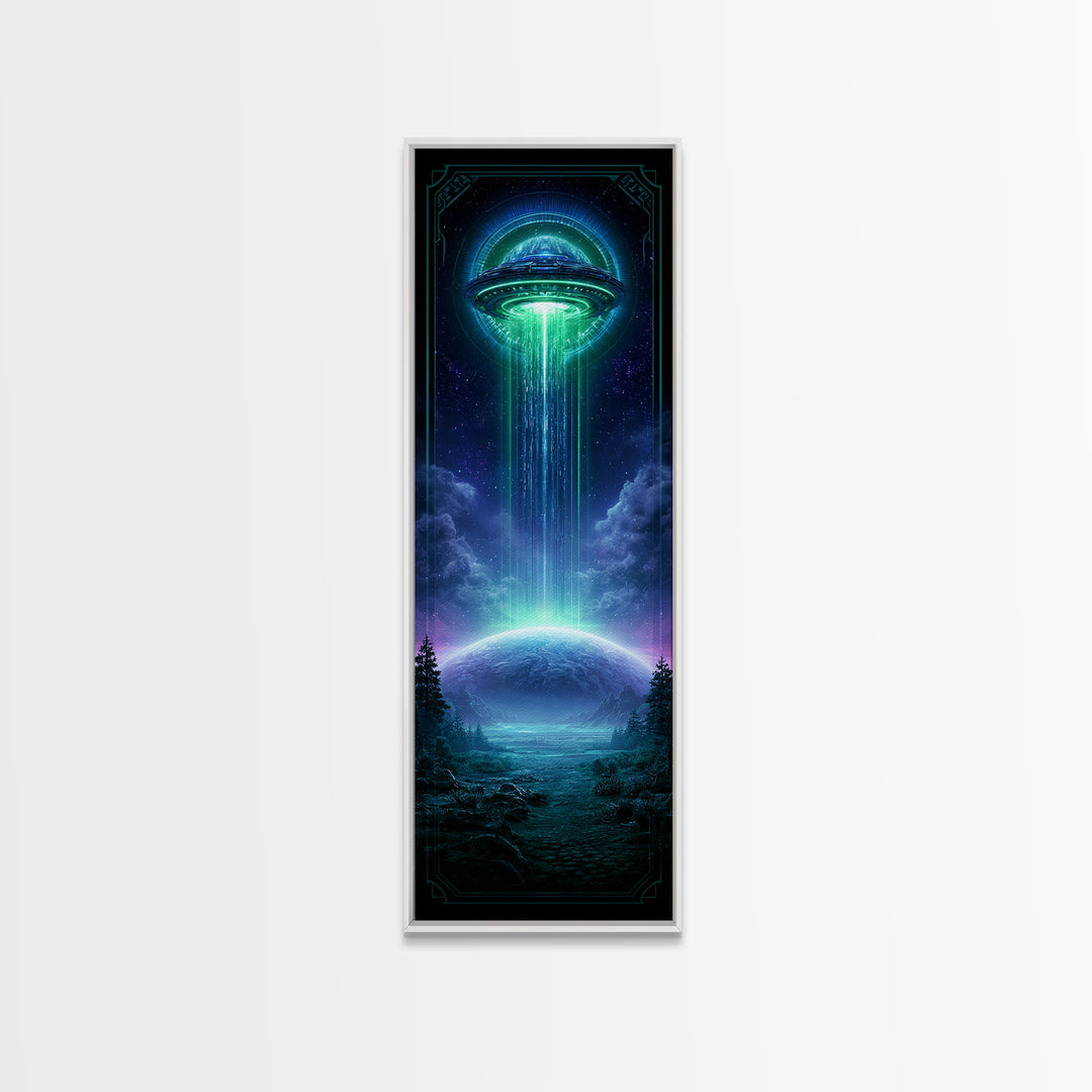 Distant Spaceship Above Alien Desert Planet Framed Canvas Print, Scifi Art, Art, Living Room Decor, Fine Art, Orbit, Modern Art, SCI-1x3-61