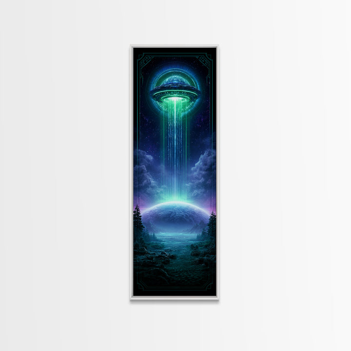 Distant Spaceship Above Alien Desert Planet Framed Canvas Print, Scifi Art, Art, Living Room Decor, Fine Art, Orbit, Modern Art, SCI-1x3-61