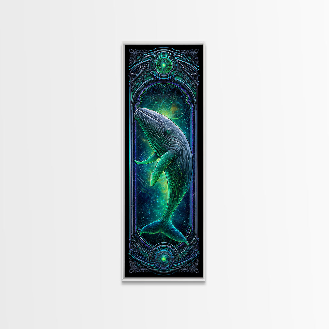 Cosmic Whale Swimming Through Deep Space Framed Canvas Print, Scifi Art, Collage Art, Living Room Decor, Oil Painting, Orbit, SCI-1x3-76