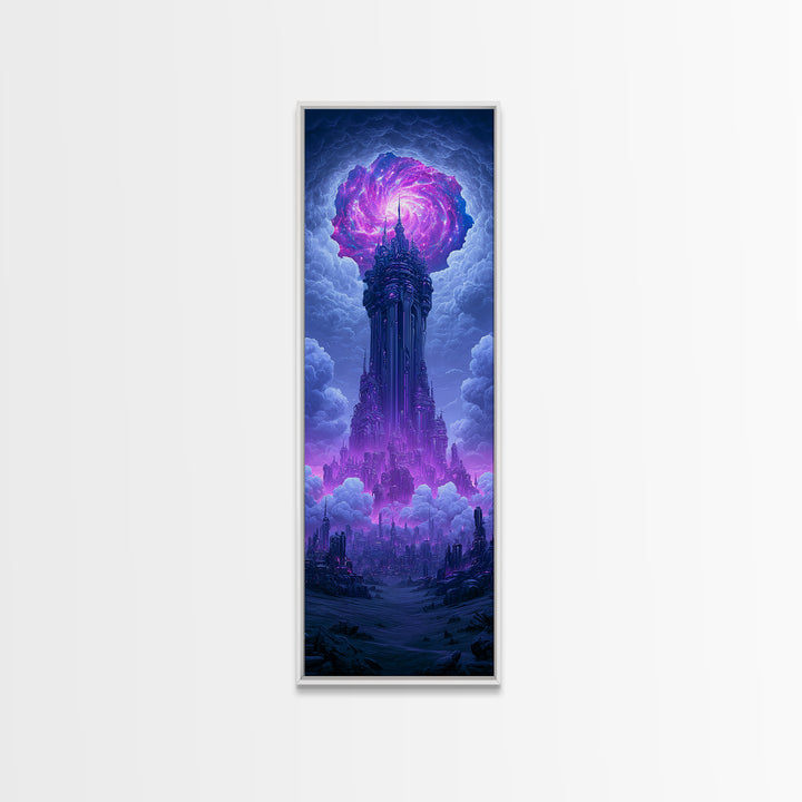Wormhole Opening over Barren Landscape Canvas Print, Scifi Art, Poster, Living Room Decor, Fine Art, Orbit, Retro Wall Art, SCI-1x3-77