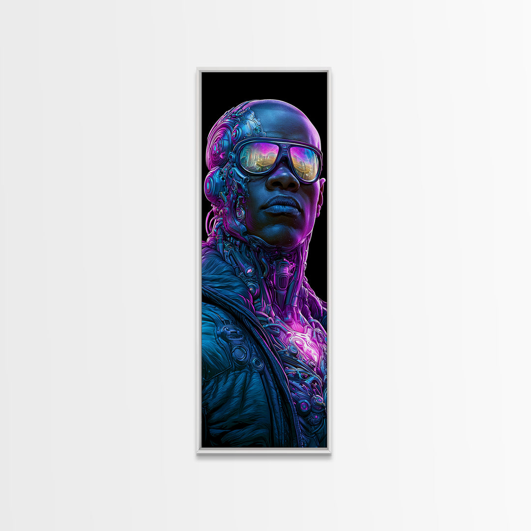 Cyborg Portrait with Reflective Visor Canvas Print, Scifi Art, Posters, Living Room Decor, Orbit, Pop Art, Mid Century Art, SCI-1x3-93