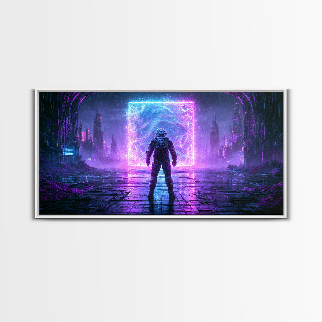 Astronaut Standing Before a Glowing Monolith Canvas Print, Scifi Art, Room Decor, Living Room Decor, Fine Art, Orbit, SCI-2x1-22