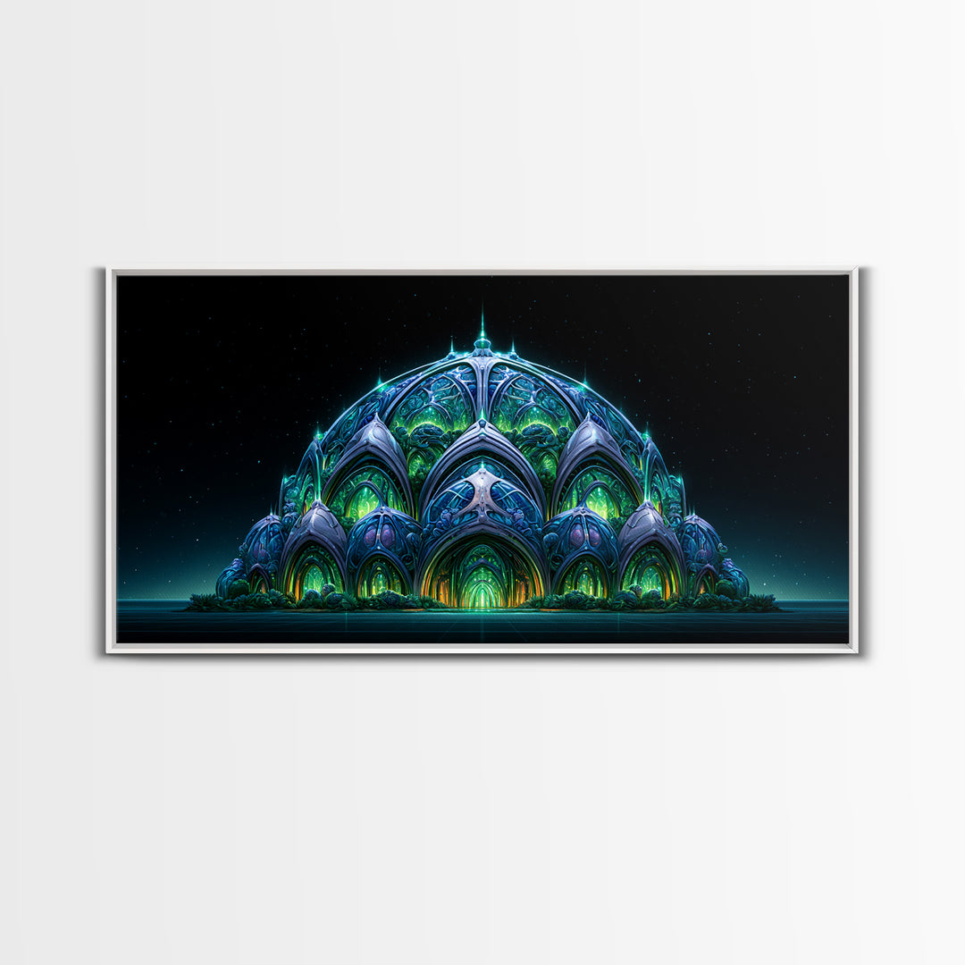 Futuristic Botanical Dome Canvas Print, Scifi Art, Textured Painting, Living Room Decor, Fine Art, Orbit, Canvas Wall Art, SCI-2x1-44