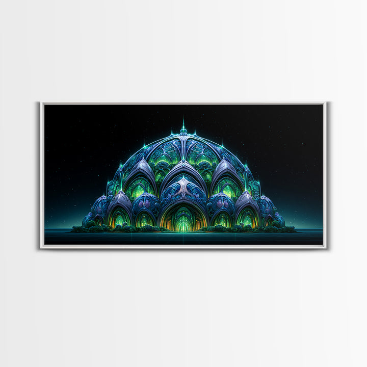Futuristic Botanical Dome Canvas Print, Scifi Art, Textured Painting, Living Room Decor, Fine Art, Orbit, Canvas Wall Art, SCI-2x1-44