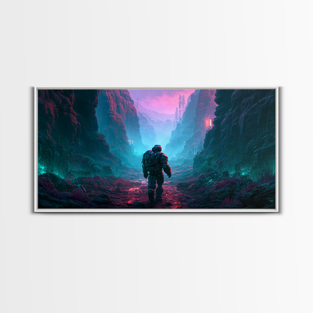 Robot Companion Crossing a Red Canyon Canvas Print, Scifi Art, Art, Living Room Decor, Orbit, Modern Art, Living Room Art, SCI-2x1-48