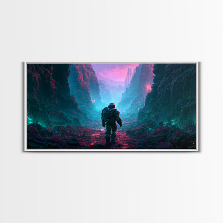 Robot Companion Crossing a Red Canyon Canvas Print, Scifi Art, Art, Living Room Decor, Orbit, Modern Art, Living Room Art, SCI-2x1-48