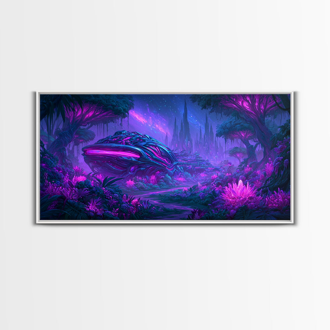 Alien Jungle with Bioluminescent Plants Canvas Print, Scifi Art, Canvas Print, Living Room Decor, Fine Art, Orbit, Weird Art, SCI-2x1-49