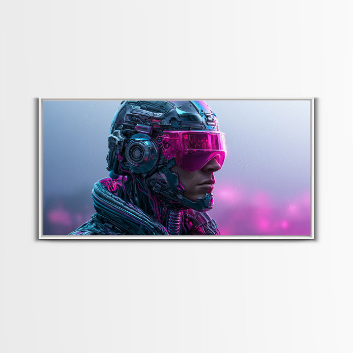 Cyborg Portrait with Reflective Visor Framed Canvas Print, Scifi Art, Original Art, Living Room Decor, Fine Art, Orbit, SCI-2x1-5