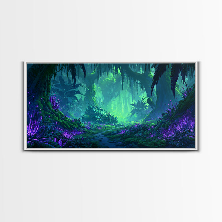 Alien Jungle with Bioluminescent Plants Canvas Print, Scifi Art, Canvas Print, Living Room Decor, Fine Art, Orbit, Weird Art, SCI-2x1-73