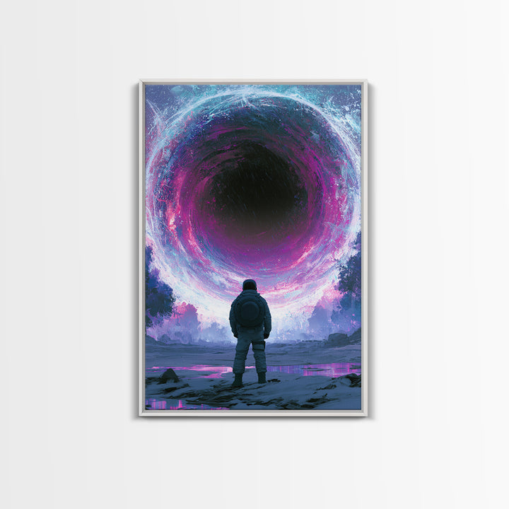 Wormhole Opening over Barren Landscape Framed Canvas Print, Scifi Art, Digital Art, Living Room Decor, Oil Painting, Orbit, SCI-2x3-25