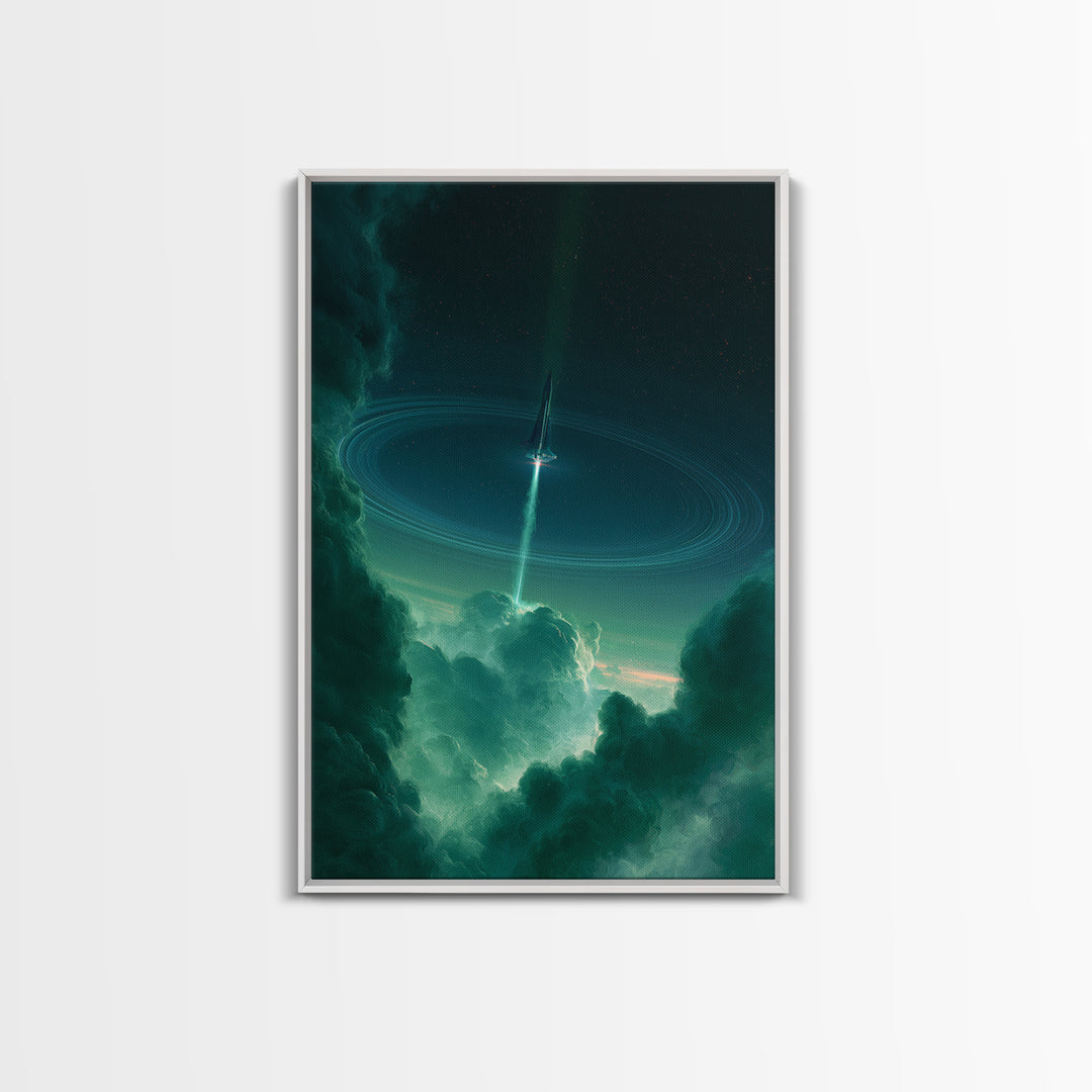 Retro Rocket Launching Through Cloud Rings Canvas Print, Scifi Art, Canvas Wall Art, Living Room Decor, Fine Art, Orbit, SCI-2x3-39
