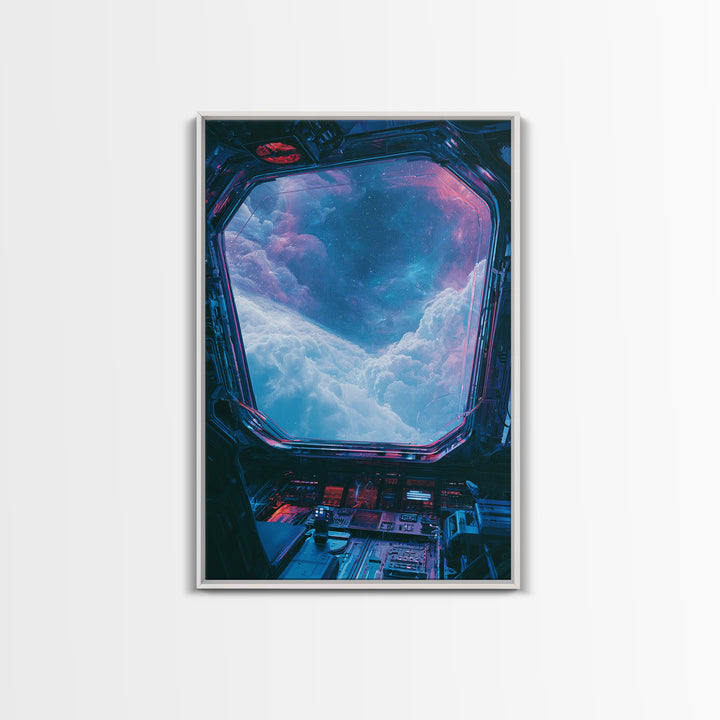 Starship Cockpit View of Nebula Clouds Framed Canvas Print, Scifi Art, Abstract Art, Living Room Decor, Fine Art, Orbit, SCI-2x3-43