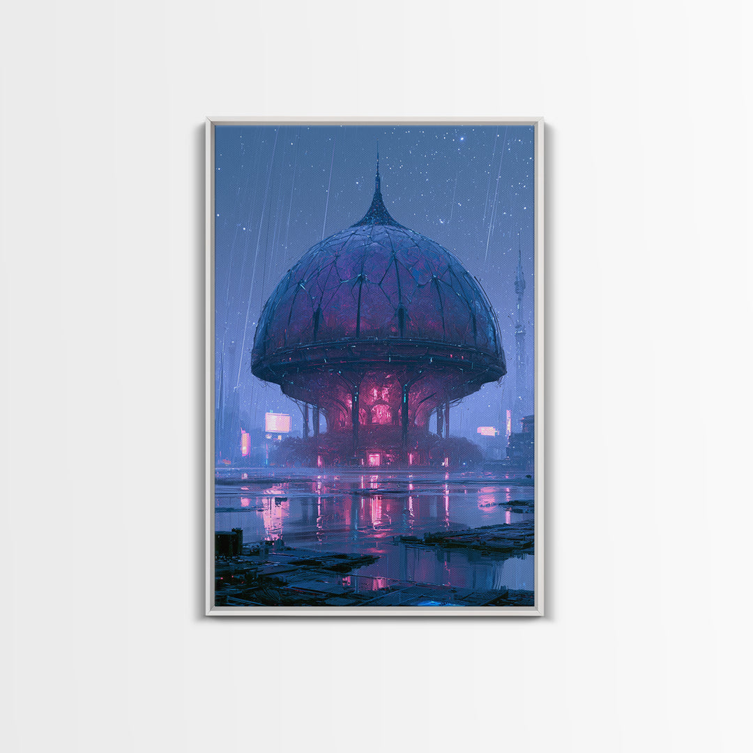 Futuristic Botanical Dome Framed Canvas Print, Scifi Art, Textured Painting, Living Room Decor, Orbit, Canvas Wall Art, SCI-2x3-56