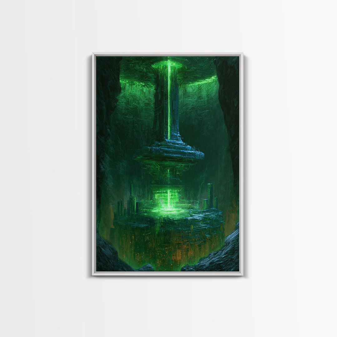 Glowing Alien Artifact Framed Canvas Print, Scifi Art, Space Art, Living Room Decor, Fine Art, Orbit, Luxury Decor, Art Print, SCI-2x3-76