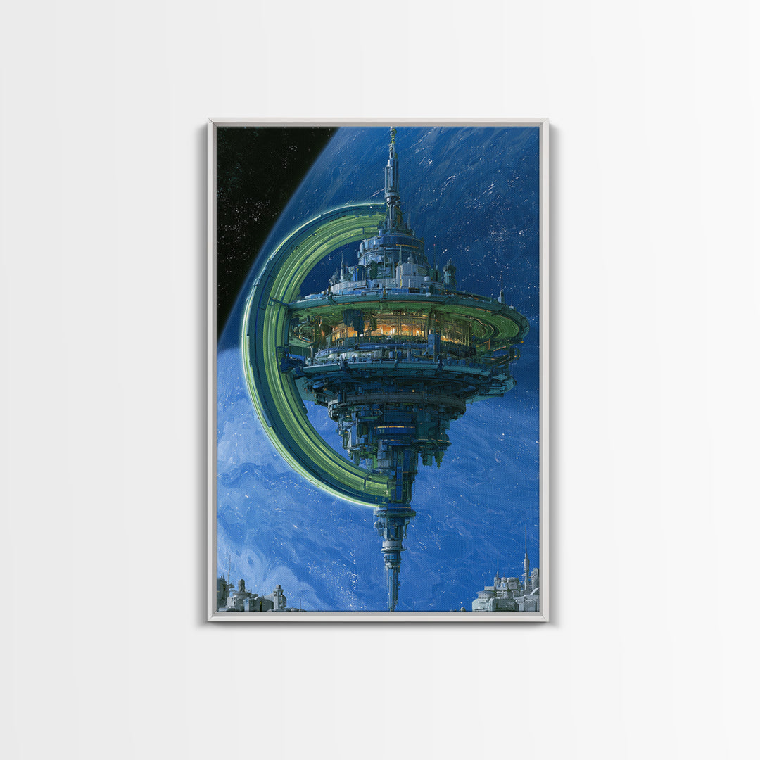 Space Station Orbiting Blue Gas Giant Canvas Print, Scifi Art, Ai Art, Living Room Decor, Abstract Art, Orbit, Star Wars Art, SCI-2x3-86