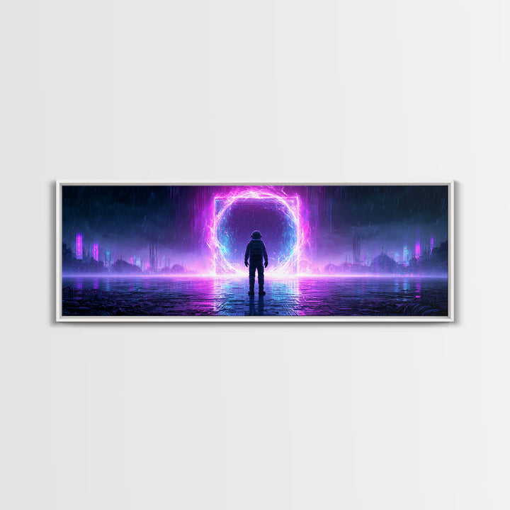 Astronaut Standing Before a Glowing Monolith Framed Canvas Print, Scifi Art, Canvas Print, Living Room Decor, Fine Art, Orbit, SCI-3x1-18