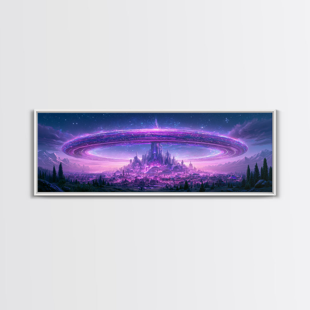 Giant Ring World Seen from a Valley Canvas Print, Scifi Art, Game Room Decor, Living Room Decor, Fine Art, Orbit, SCI-3x1-24