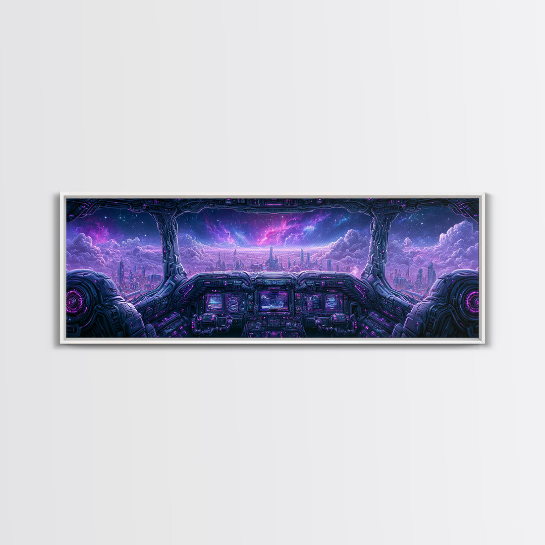 Starship Cockpit View of Nebula Clouds Framed Canvas Print, Scifi Art, Room Decor, Living Room Decor, Fine Art, Orbit, SCI-3x1-27