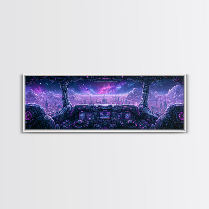 Starship Cockpit View of Nebula Clouds Framed Canvas Print, Scifi Art, Room Decor, Living Room Decor, Fine Art, Orbit, SCI-3x1-27
