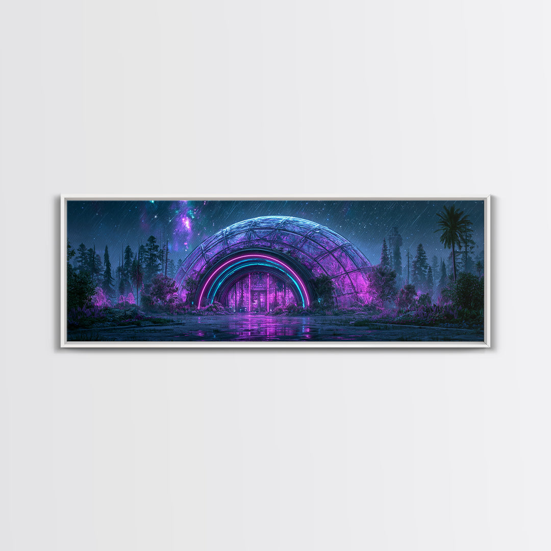 Futuristic Botanical Dome Canvas Print, Scifi Art, Neutral Decor, Living Room Decor, Oil Painting, Orbit, Home Decor, SCI-3x1-40