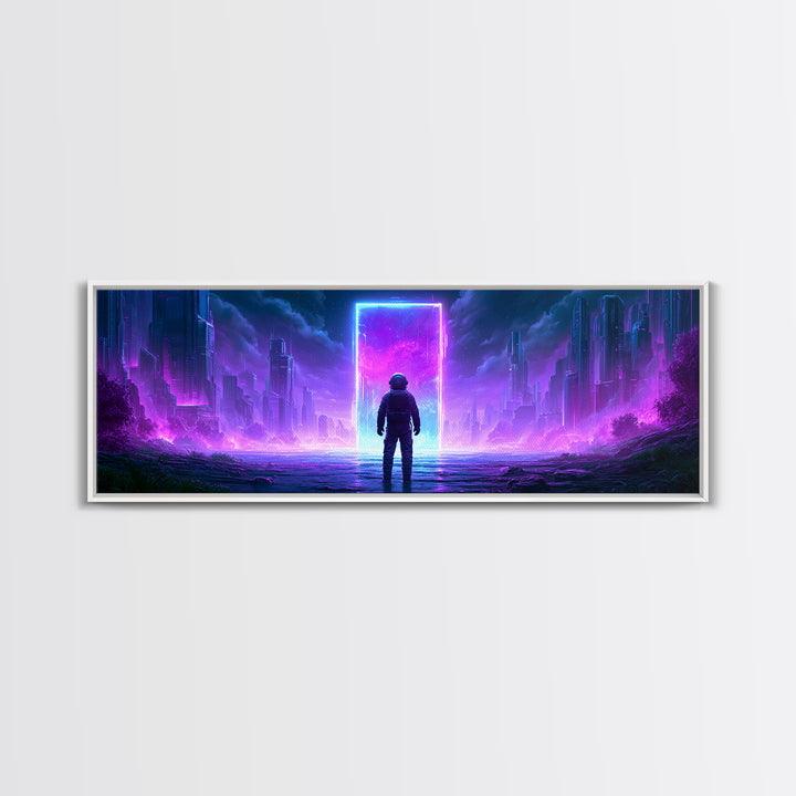 Astronaut Standing Before a Glowing Monolith Framed Canvas Print, Scifi Art, Space Art, Living Room Decor, Fine Art, Orbit, SCI-3x1-90
