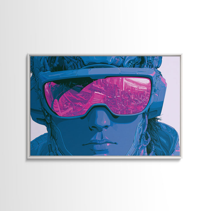 Cyborg Portrait with Reflective Visor Canvas Print, Scifi Art, Retro Futurism Art, Living Room Decor, Oil Painting, Orbit, SCI-3x2-37