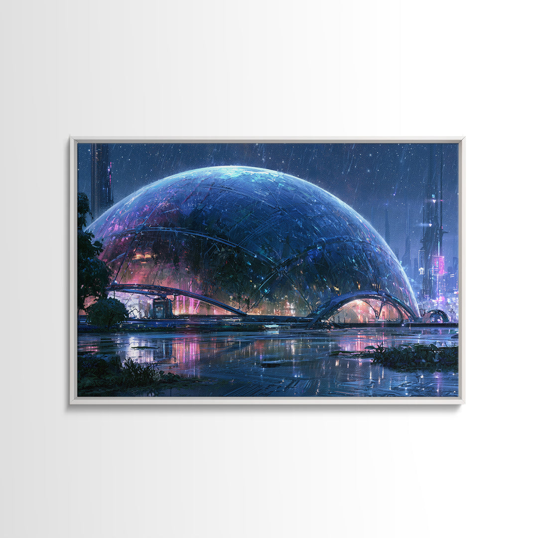 Futuristic Botanical Dome Canvas Print, Scifi Art, Weird Art, Living Room Decor, Fine Art, Orbit, Art Print, Textured Painting, SCI-3x2-52