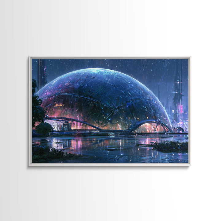 Futuristic Botanical Dome Canvas Print, Scifi Art, Weird Art, Living Room Decor, Fine Art, Orbit, Art Print, Textured Painting, SCI-3x2-52