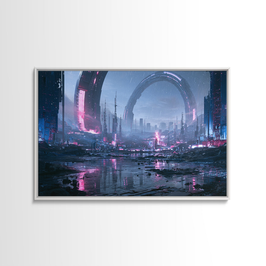 Giant Ring World Seen from a Valley Canvas Print, Scifi Art, Poster, Living Room Decor, Fine Art, Orbit, Retro Wall Art, SCI-3x2-84