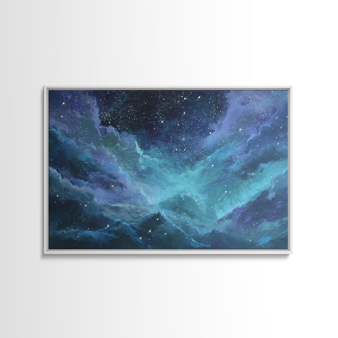 Robot Bird Perched on Antenna Framed Canvas Print, Scifi Art, Abstract Art, Living Room Decor, Fine Art, Orbit, Retro Art, SCI-3x2-99