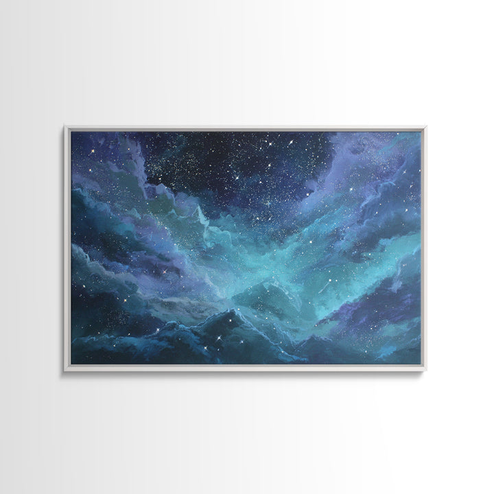 Robot Bird Perched on Antenna Framed Canvas Print, Scifi Art, Abstract Art, Living Room Decor, Fine Art, Orbit, Retro Art, SCI-3x2-99