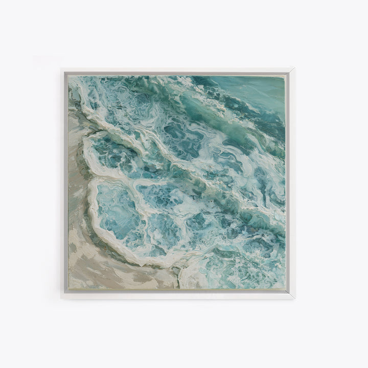 Ocean Foam Patterns from Above Framed Canvas Print, Seascape Art, Digital Prints, Coastal Decor, Oil Painting, Seascape, SEA-1x1-12