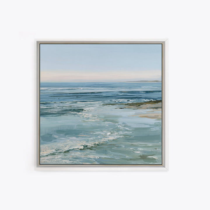 Calm Blue Horizon Framed Canvas Print, Seascape Art, Living Room Decor, Coastal Decor, Oil Painting, Seascape, Gallery Decor, SEA-1x1-2