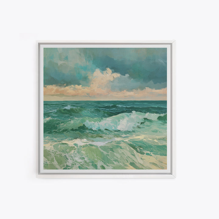 Turbulent Green Sea Framed Canvas Print, Seascape Art, Fine Art Print, Coastal Decor, Abstract Art, Seascape, Digital Prints, SEA-1x1-33