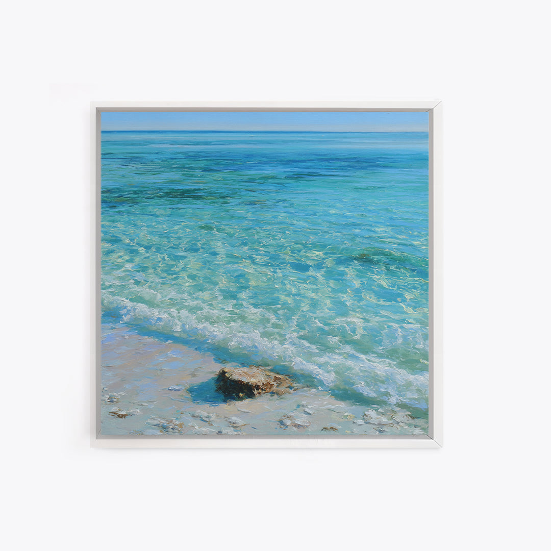 Tropical Lagoon with Transparent Shallows Framed Canvas Print, Seascape Art, Coastal Wall Art, Coastal Decor, Watercolor Art, SEA-1x1-34