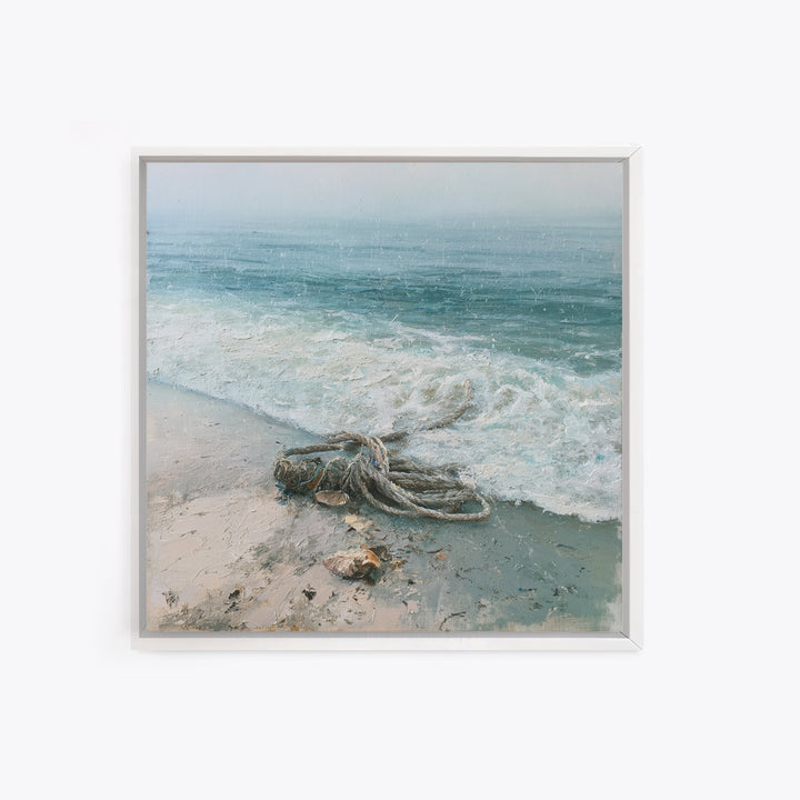 Rain over Ocean with Blurred Horizon Framed Canvas Print, Seascape Art, Canvas Print, Coastal Decor, Oil Painting, Seascape, SEA-1x1-68