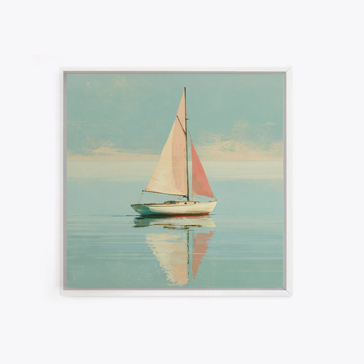Quiet Sailboat on Glassy Water Framed Canvas Print, Seascape Art, Neutral Decor, Coastal Decor, Fine Art, Seascape, Home Decor, SEA-1x1-80